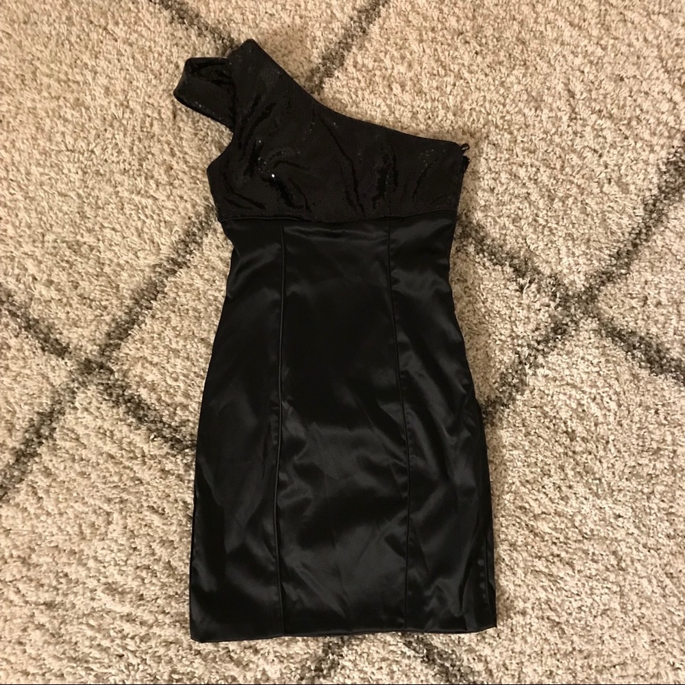 Betsey Johnson Sequins & Satin One Shoulder Dress